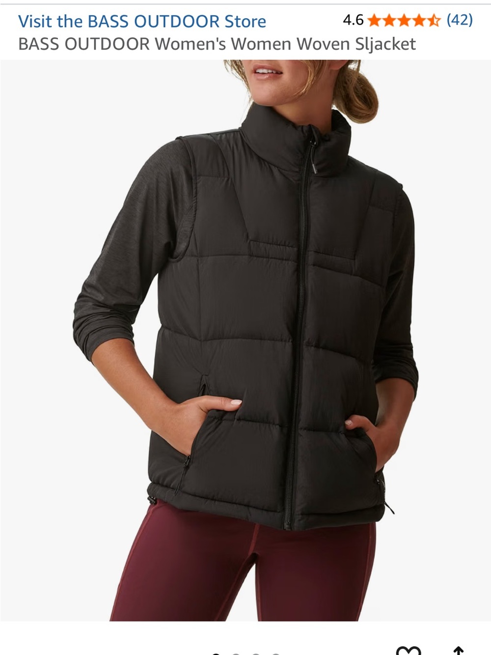 Bass Outdoor Women’s Black Quilted Puffer Vest